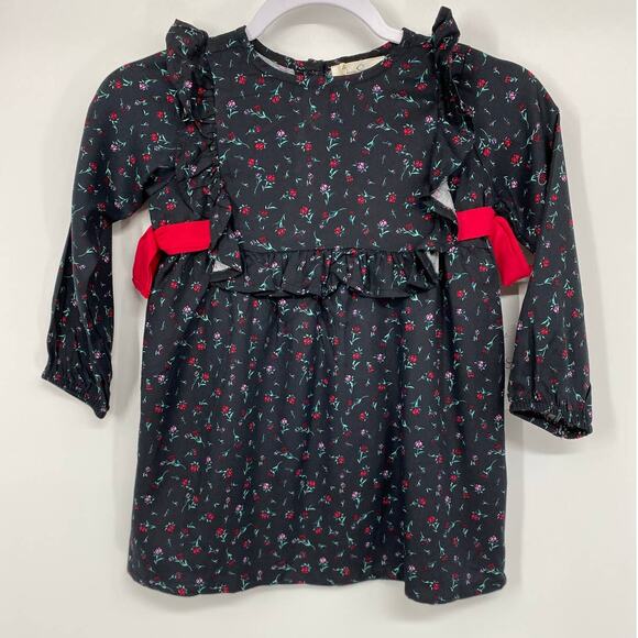 Jessica Simpson Girls Black Red Floral Ruffle Long Sleeve Dress NEW Size 4 - Picture 1 of 11